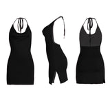 Spring and Summer Swing Collar Sexy Slit Lace up Slim Fit Dress