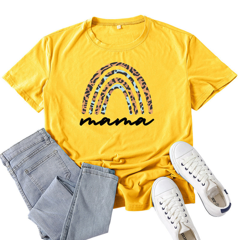 Boy Mama T Shirt Leopard Print Rainbow Mama Pattern Printed T-shirt