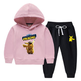 Children Pokemon Pikachu Hoodie & Pant Set Fleece Lined Padded Warm Keeping Winter Clothes Sweatershirt