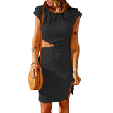 Nina Parker Dresses Short Skirt Solid Color Slim-Fit Hollow-out Split Dress