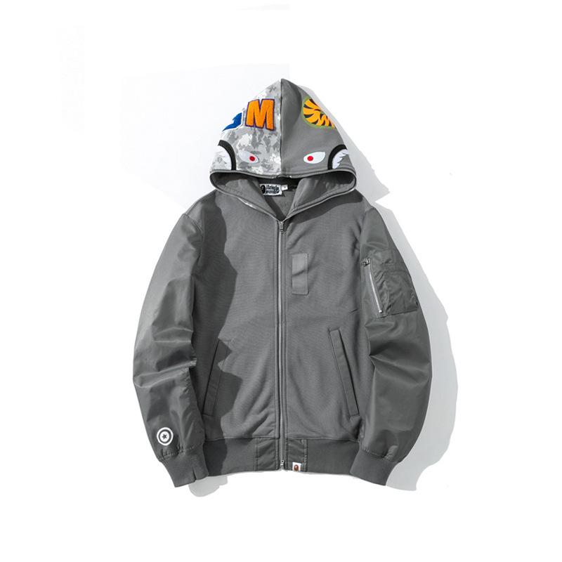 Shark Print Hoodie Digital Pixels Camouflage Color Matching Cap Jacket Sleeve Sweater Hooded Zipper Cardigan Outerwear