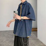 Denim Shirts Loose Cargo Short Sleeve Shirt Casual Overshirt