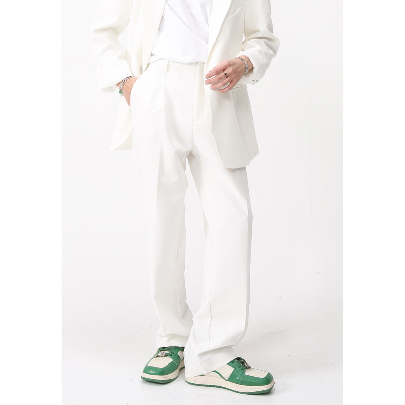 Men Suit Pants Loose Straight Mid-Waist Drape Casual