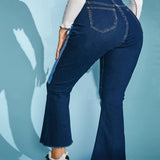 Women Plus Size Jeans Fashion Stitching Denim Wide Leg Pants Women