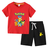 Children Pokemon Pikachu Tshirts & Shorts Cotton Short Sleeve Shorts Two Pieces Neutral
