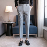 Men Trousers Thin Cropped Pants Men's Pure Color Simple Casual Suit Pants