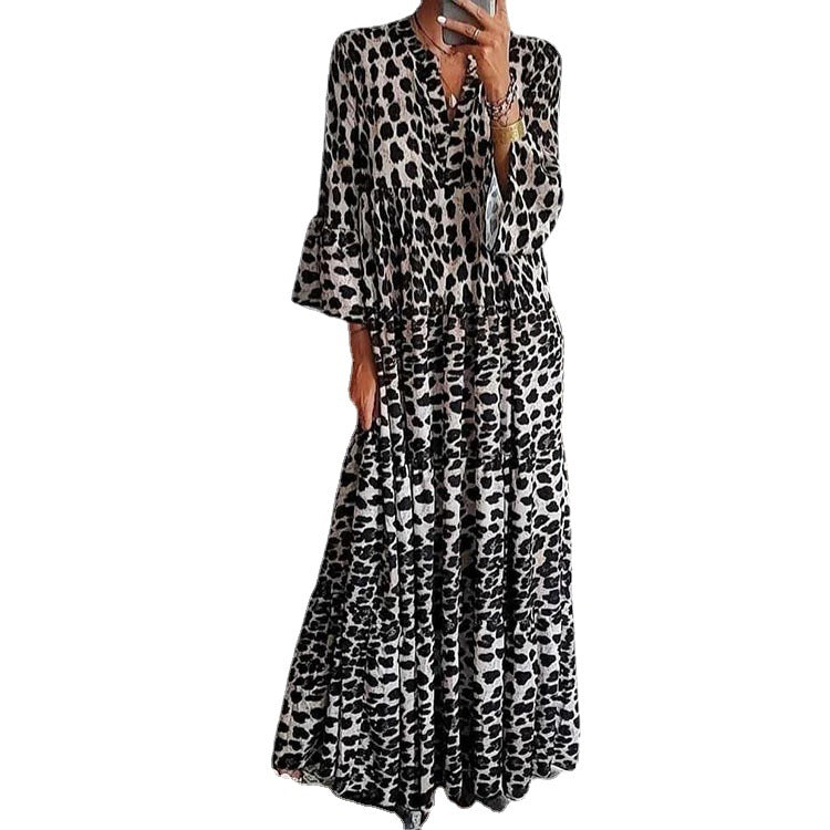 Beth Dutton Bohemian Dress Winter Autumn Midi Dresses Leopard Print Dress