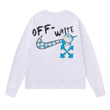 Off White Long Sleeve Round Neck Sweater Fall/Winter Crew Neck Pullover Sweatshirt
