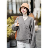 Preppy Aesthetic Outfits Autumn Leisure Wool V-neck Oblique Button Cardigan Women's Knitted