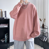 Men's Sweater Fall Winter Men Solid Color Knitted Sweater Loose round Neck Sweater