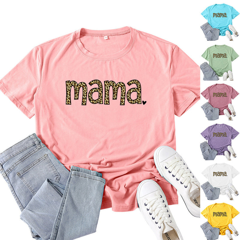 Boy Mama T Shirt Leopard Mama Letter Print T-shirt