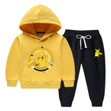 Children Pokemon Pikachu Hoodie & Pant Set Fleece Lined Padded Warm Keeping Winter Clothes Sweatershirt Suit