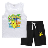 Children Pokemon Pikachu Tshirts & Shorts Summer Vest Middle Pants Sports Casual Thin Two Pieces
