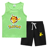Children Pokemon Pikachu Tshirts & Shorts Summer Vest Middle Pants Sports Casual Bottoming Shirt Sleeveless Two Pieces