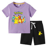 Children Pokemon Pikachu Tshirts & Shorts Cotton Short Sleeve Shorts Two Pieces Neutral