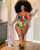 Women Plus Size Co-Ords Sexy Print Summer Beach Swimsuit Two-Piece Set