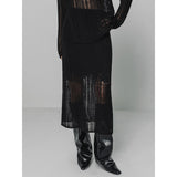 Kesha Black Dress Autumn Simplicity Circle Yarn Drop Stitch Skirt Hollow out