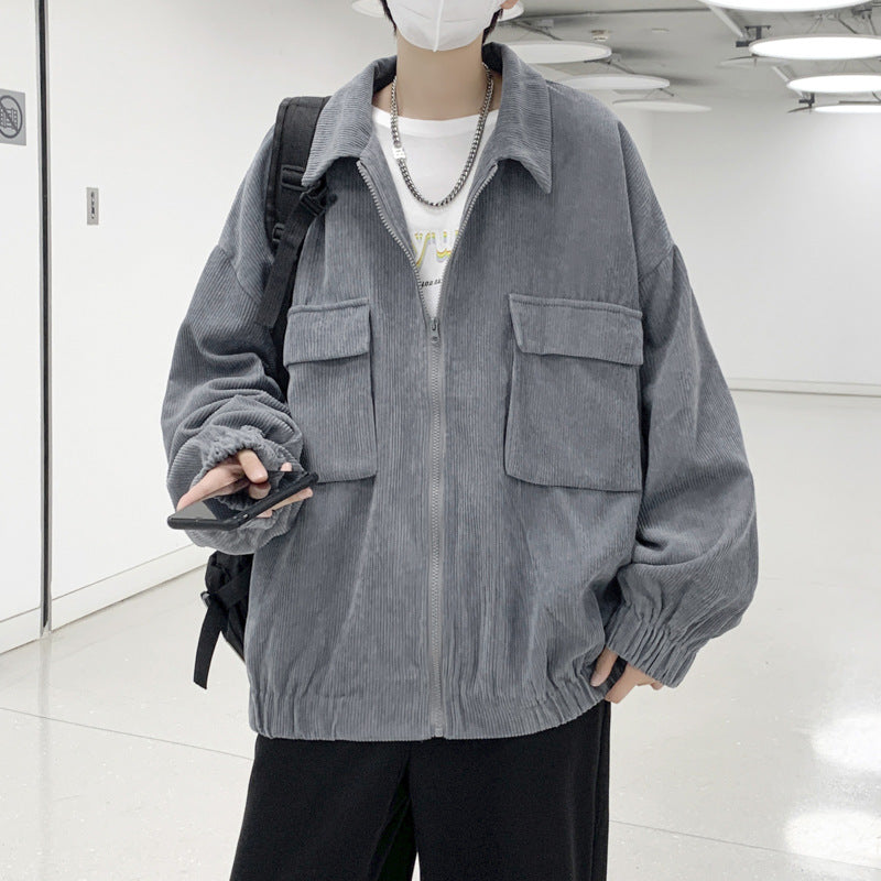 Corduroy Patch Jacket Autumn Workwear Jacket Men's Loose Casual