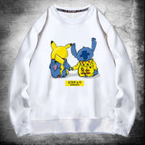 Men and Women Pokemon Pikachu Hoodie Pikachu Joint Name Stitch Back Shadow Crew Neck Pullover Sweatshirt