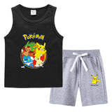 Children Pokemon Pikachu Tshirts & Shorts Summer Vest Middle Pants Sports Casual Thin Sleeveless Two Pieces