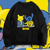Men and Women Pokemon Pikachu Hoodie Pikachu Joint Name Stitch Back Shadow Crew Neck Pullover Sweatshirt