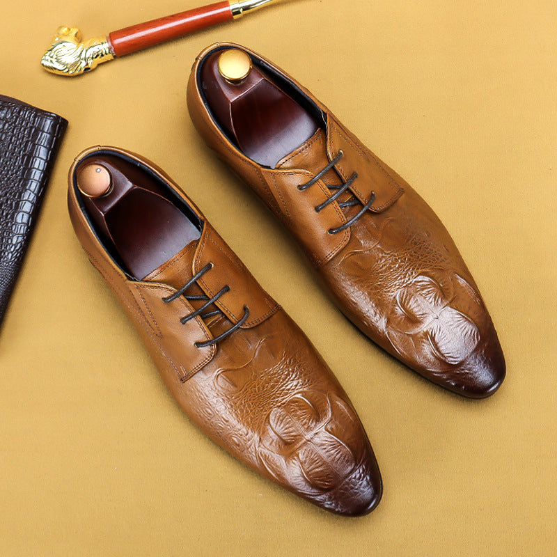 Indo Western Shoes Handmade Men's Business Formal Leather Shoes Pointed Leather Crocodile Pattern Men's Shoes