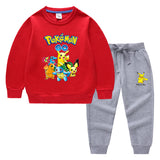 Children Pokemon Pikachu Hoodie & Pant Set Two-Piece Solid Color Cotton Sweater Set