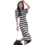 Black and White Dress Striped Dress Casual Overknee Skirt