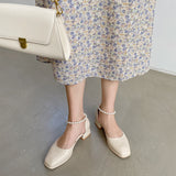 Nude Pumps Block Heel Leather Shoes