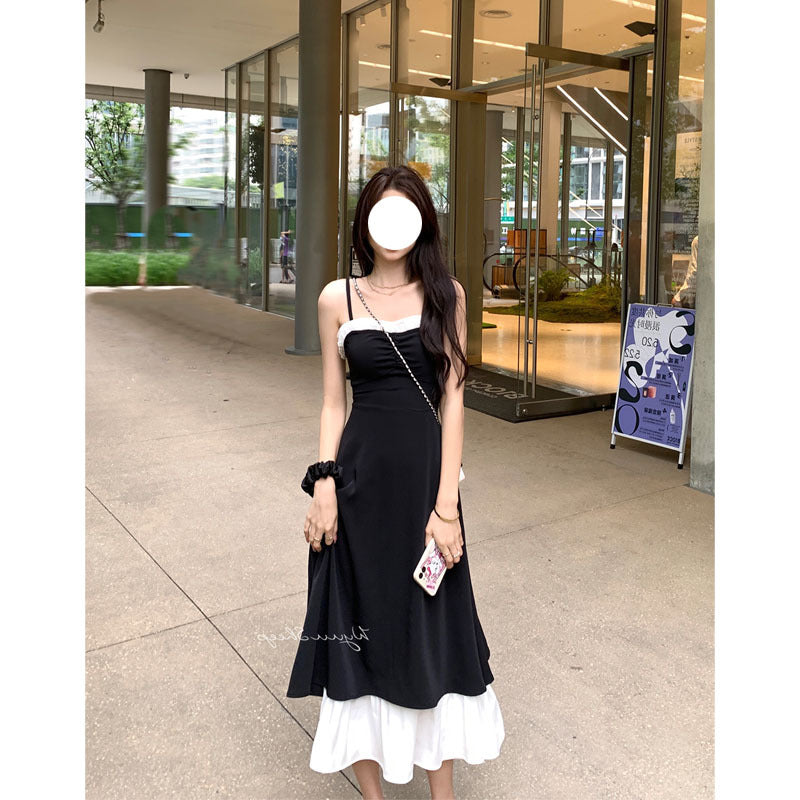 Black and White Dress Hepburn Style Suspender Dress