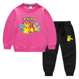 Children Pokemon Pikachu Hoodie & Pant Set Pure Color Cotton Quality Sweatshirt Set Trousers
