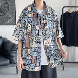 Men's Shirts Summer Men's Ice Silk Hand-Painted Anime Print Shirt