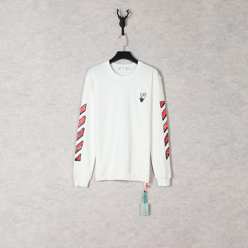 Off White Long Sleeve Round Neck Sweater Autumn And Winter Pattern Crew Neck Pullover Sweatshirt Pieces