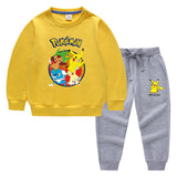 Children Pokemon Pikachu Hoodie & Pant Set Sweater Suit Solid Color Cotton Warm Trend