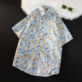 Men's Shirts Summer Printed Shirt Men's Short Sleeve Leisure Hong Kong Style Shirt Large Size Men's Clothing