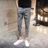 Men Suit Pants Summer Plaid Cropped Pants