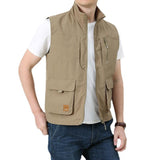 Men Utility Vest Work Zipper Tactical Work Vest Slim Pocket Jacket Spring and Autumn Men's Outdoor Leisure plus Size Vest