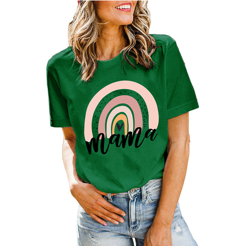 Boy Mama T Shirts Mama Rainbow Love Printed Short Sleeve T-shirt