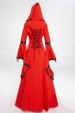 Vintage Empire Waist Dress Halloween Court Costume Bell Sleeve Hooded Dress