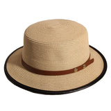 Straw Hat Vintage Belt Buckle Flat Top Hat Sun Protection Beach Sun Hat