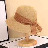 Straw Hat Dome Sunhat Summer Hat French Elegant Wide Brim Bucket Hat