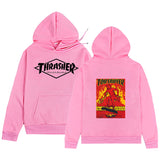 Thrasher Hoodie Letter Flame Print Solid Color Coat