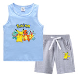 Children Pokemon Pikachu Tshirts & Shorts Vest Middle Pants Sports Casual Bottoming Shirt Two Pieces