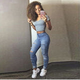Women Plus Size Jeans Fashion Ripped Denim Skinny Pants