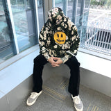 Smiley Face Hoodie Drew Floral Sweater Casual Loose Rose Hoodie