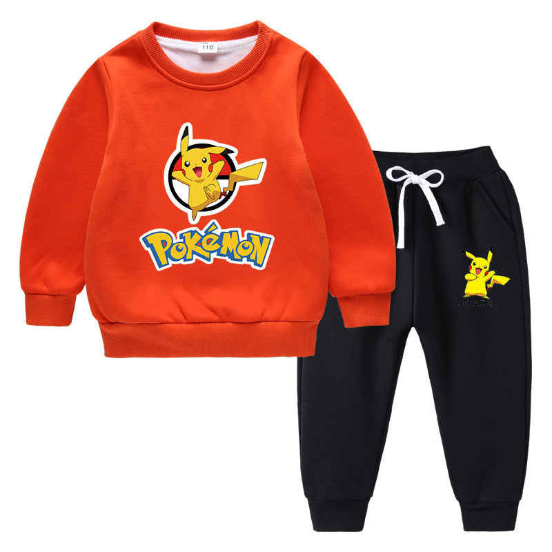 Children Pokemon Pikachu Hoodie & Pant Set Fleece Lined Padded Warm Keeping Winter Clothes Sweatershirt Suit