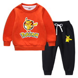 Children Pokemon Pikachu Hoodie & Pant Set Fleece Lined Padded Warm Keeping Winter Clothes Sweatershirt Suit