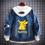 Men and Women Pokemon Pikachu Coat Spring and Autumn Pikachu Anime Denim Hoodie