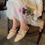 Nude Pumps Block Heel Bow Sandals