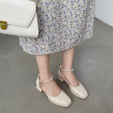 Nude Block Heel Sandals Summer Leather Shoes
